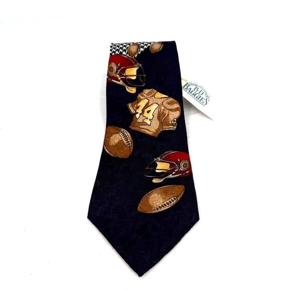 B.D. Baggies Mens Football Tie Navy Blue Red Helmets 100% Silk Made in USA